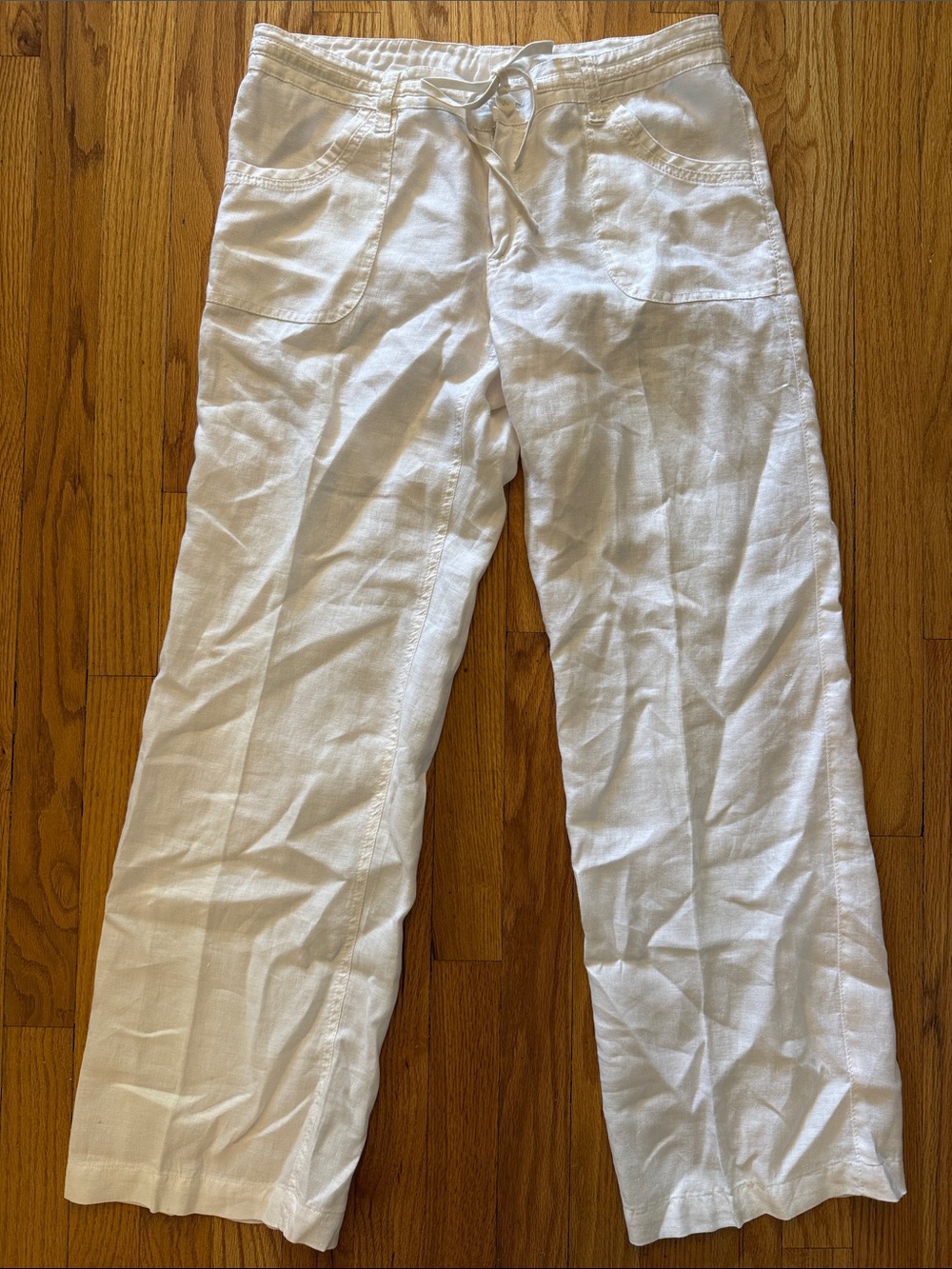 White + Warren sz 6 Sheer White Linen Coverup Drawstring Pants great condition
